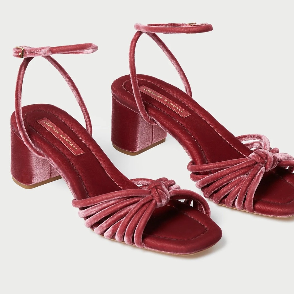 Loeffler Randall Pink Velvet Knotted Strap Block Heel Sandals